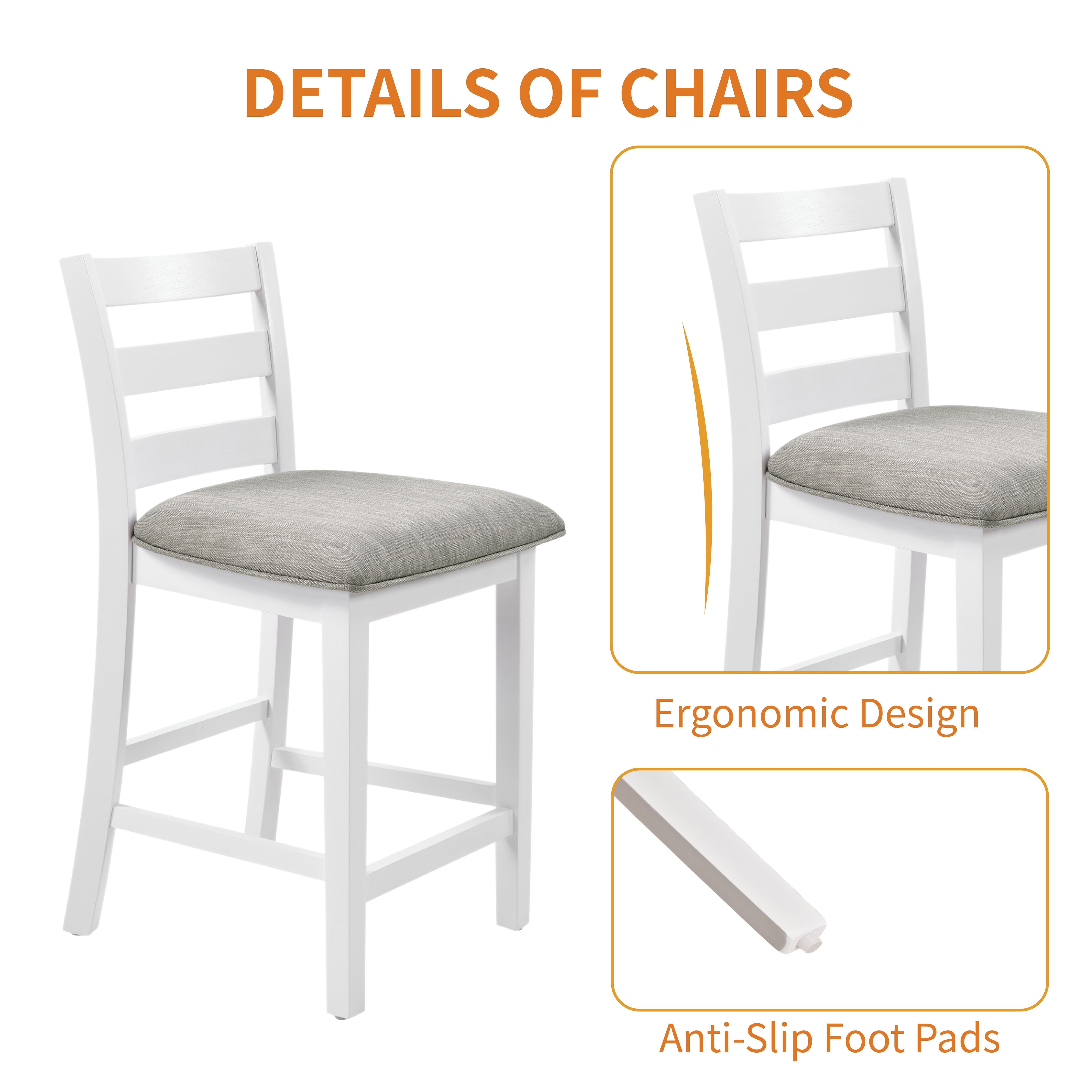 36" Modern Dining Table Set For 2 With Charging Station & 3-Tier Adjustable Storage | Space-Saving Kitchen Set With Upholstered Chairs For Small Spaces, Apartment,Off White_voghion.com